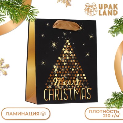 Пакет ламинированный "Золотой Merry Christmas" 11,5 х 14,5 х 6 см