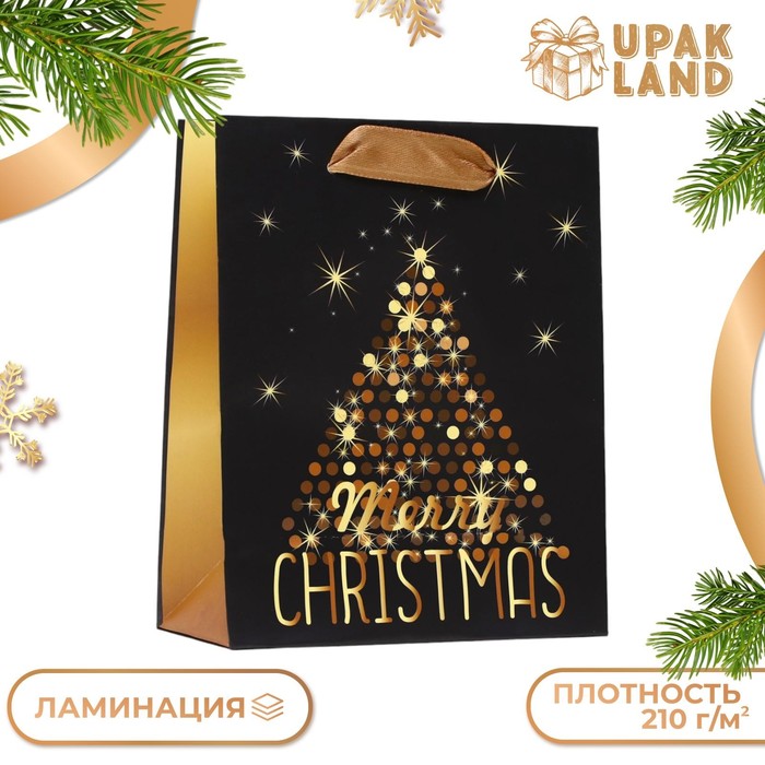 Пакет ламинированный "Золотой Merry Christmas" 11,5 х 14,5 х 6 см - Фото 1