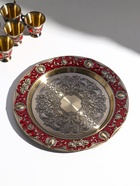 Набор посуды сувенирной: чайный кувшин, 6 бокалов, поднос «Стамбул. Розы и узоры», красный с золотом - фото 50867118