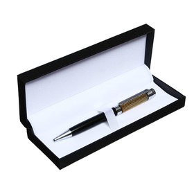 Ручка подарочная шариковая в кожзам футляре поворотная VIP корпус черный с серебр вставками