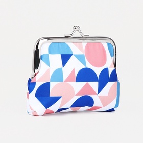Кошелёк-монетница на фермуаре, 10.5×1×8.5 см, с принтом, белый/синий/разноцветный