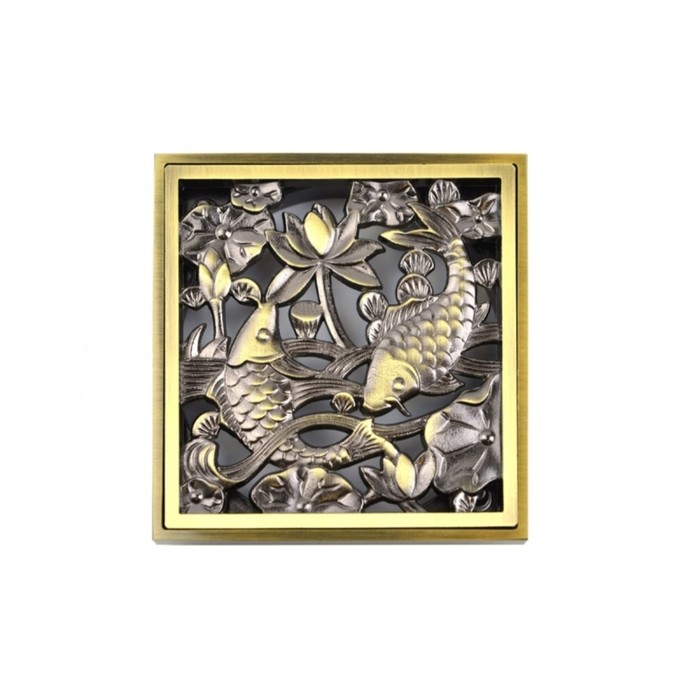 Насадка для трапа Bronze de Luxe "Рыбы" 21980, d=100 мм, 100х100 мм, латунь, бронза - Фото 1