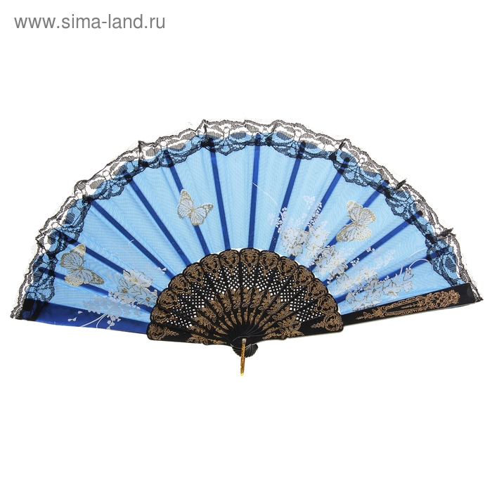 Веер h= 21 см "Ажур бабочки", синий - Фото 1