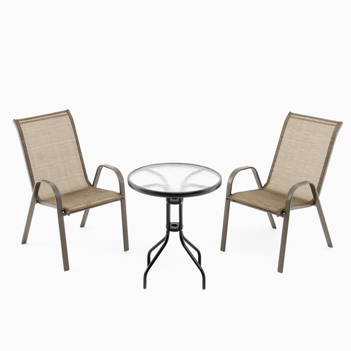 Набор садовой мебели: стол + 2 стула, коричневый, текстилен - Фото 1