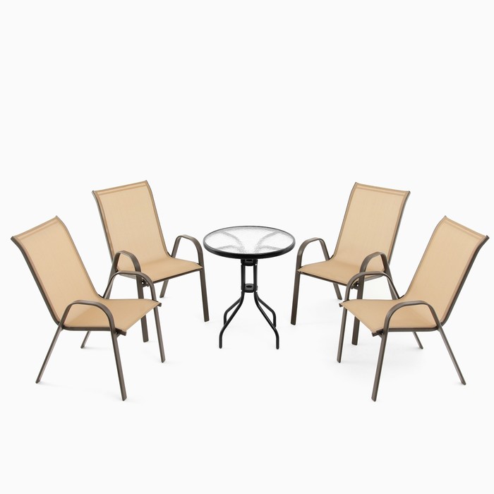 Набор садовой мебели: стол + 4 стула, бежевый, текстилен - Фото 1