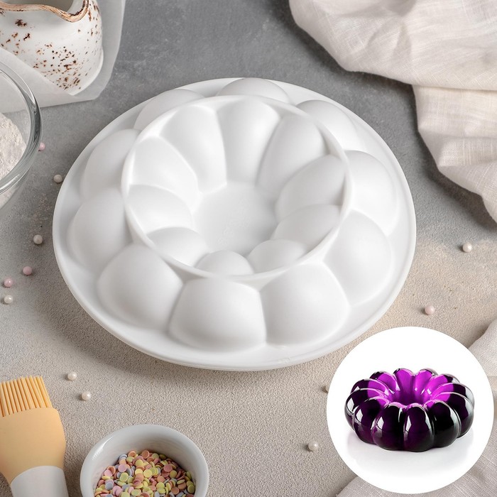 УЦЕНКА Форма силиконовая для муссовых десертов и выпечки Доляна «Цветок», 21×7 см, цвет белый
