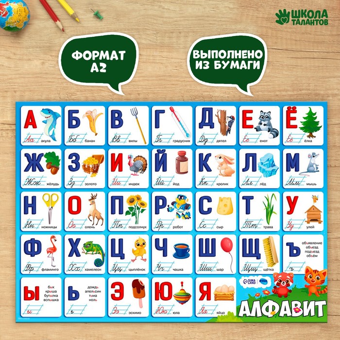 Обучающий плакат «Изучаем алфавит», А2 - Фото 1