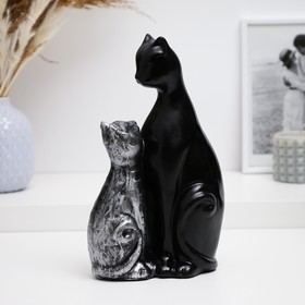 Фигура 'Кошка с котенком' черная с серебром, 16х26см