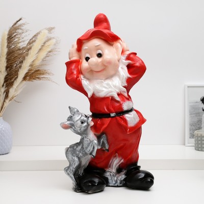 Фигура "Гном в красном с серебряным олененком" 19х26х50 см