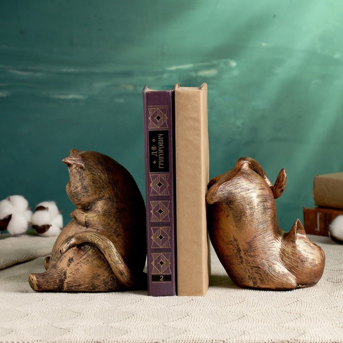 Держатель-подставка для книг "Два кота" набор, бронза, 15см - Фото 1
