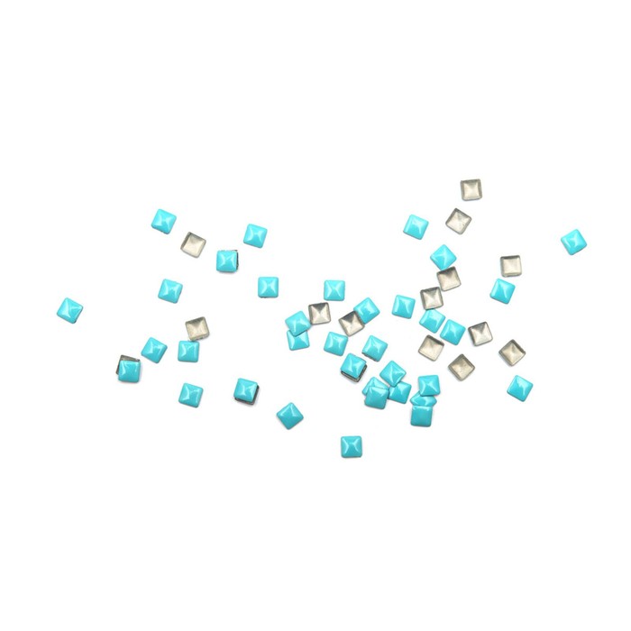 Стразы металлические квадратные POLE, 3х3, голубые, 50 шт - Фото 1