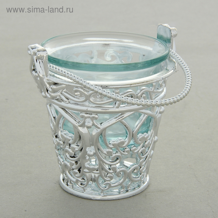 Подсвечник стекло 1 свеча "Ведёрко", серебро - Фото 1