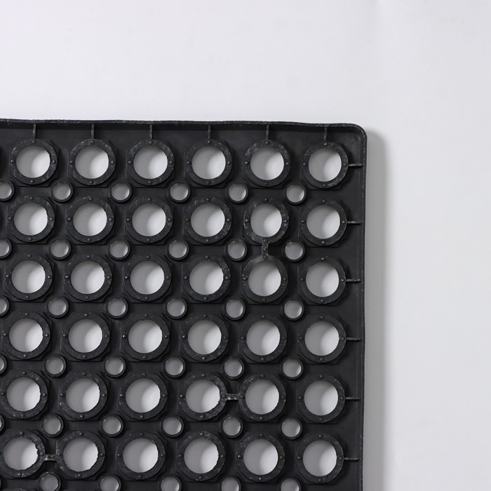 Коврик придверный ячеистый Доляна "Добро пожаловать", 43х73 см, цвет черный