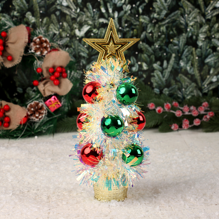 Искусственная ёлка настольная «Зимнее волшебство. Праздничная», перламутр, 10×26 см, ПВХ ветки - Фото 1