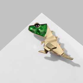 Брошь "Динозавр" оригами, цвет зелёный в золоте