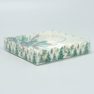 Коробка для кондитерских изделий с PVC крышкой «Зима», 15×15×3 см