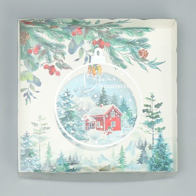 Коробка для кондитерских изделий с PVC крышкой «Зима», 15×15×3 см