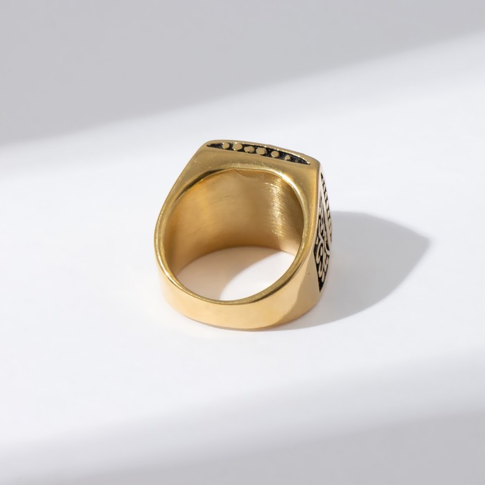 Кольцо мужское Перстень ажур, цвет чёрный в золоте, 20 размер -  РусЭкспресс