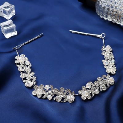 Аксессуар для волос «Берта», с невидимками, цветы, бабочки, 23.5 см, серебристо-белый