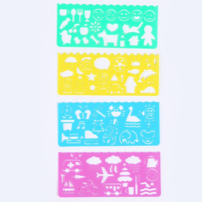 Трафарет «Фигуры», набор 4 шт., размер 1 шт. — 6,5 × 14 × 0,1 см, цвет МИКС