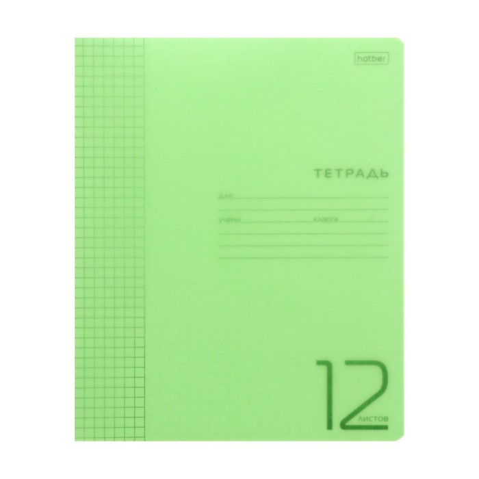 Тетрадь 12 листов в клетку "Зеленая", обложка пластиковая, блок 65 г/м2 - Фото 1