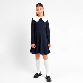 Платье для девочки школьное, цвет темно-синий, рост 134 см