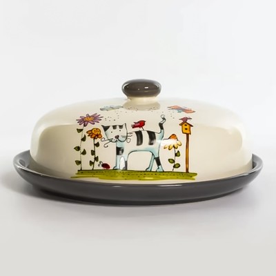 Блинница Elrington «Полосатый кот», с крышкой, d=23 см