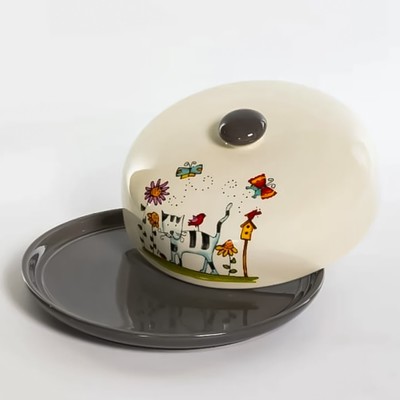 Блинница Elrington «Полосатый кот», с крышкой, d=23 см