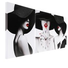 Часы-картина настенные модульные "Девушка в шляпе", 48х39 см, бесшумные, триптих - Фото 3