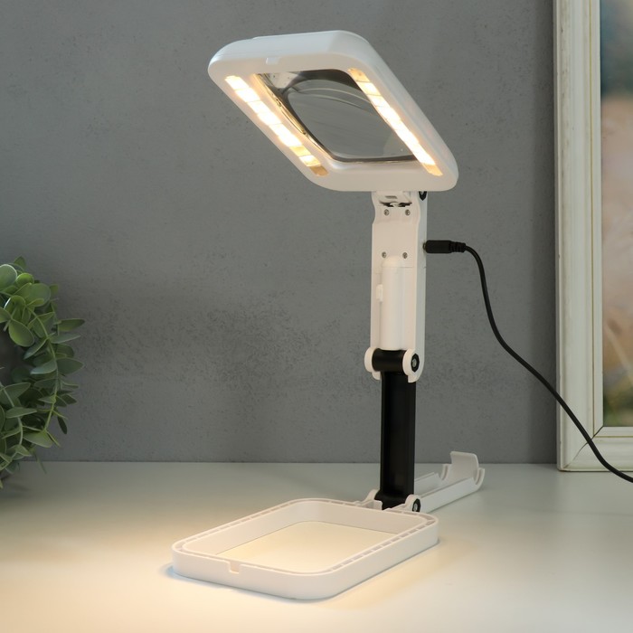 Лампа-лупа с увеличит.стеклом х3 для творчества 3 режима LEDx18 от 3АAA+ USB 10,5х28 см - фото 1910760771