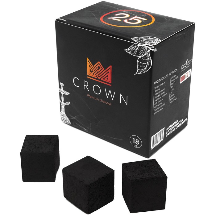 Уголь для кальяна Crown, 18 кубиков, кубик 2.5 х 2.5 см - Фото 1