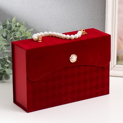 Шкатулка для украшений «Ромбы. Бордо», ручка из жемчужин, картон под бархат, 8×24×16.5 см