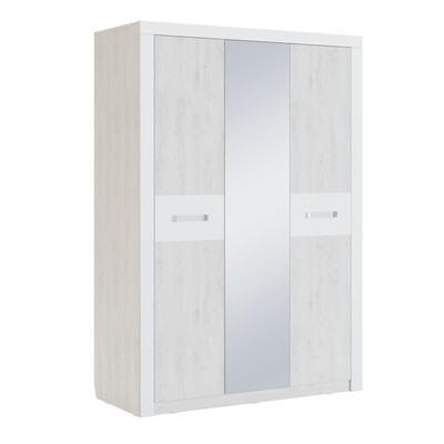 Шкаф трёхдверный «Амели №6», 1470×625×2120 мм, зеркало, ясень анкор светлый/белый глянец