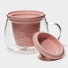 Кружка для заваривания «Нежность», 300 мл, с керамическим ситом, стекло, розовая - фото 53306127
