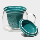 Кружка стеклянная для заваривания с керамическим ситом «Нежность», 300 мл, цвет бирюзовый - фото 39444421