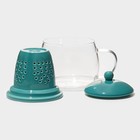 Кружка стеклянная для заваривания с керамическим ситом «Нежность», 300 мл, цвет бирюзовый - фото 39444422