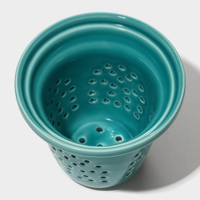 Кружка стеклянная для заваривания с керамическим ситом «Нежность», 300 мл, цвет бирюзовый - фото 115183813