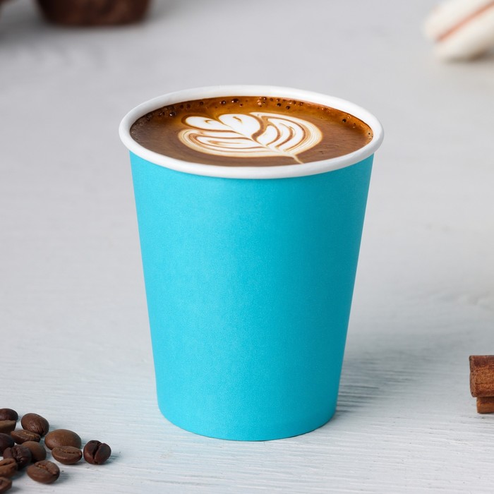 Стакан бумажный одноразовый «Классик», 250 мл, d=8 см, бирюзовый - Фото 1