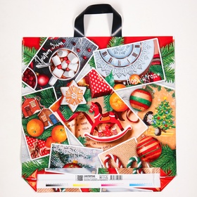 Пакет новогодний «Коллаж», полиэтиленовый с петлевой ручкой, 44?44 см (комплект 25 шт)