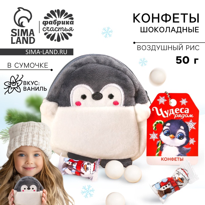 

Шоколадные конфеты «Чудеса» в маленькой сумочке пингвин, 50 г.