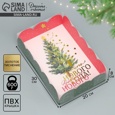 Коробка подарочная с пластиковой крышкой «Уютного Нового года!», 20×30×8 см
