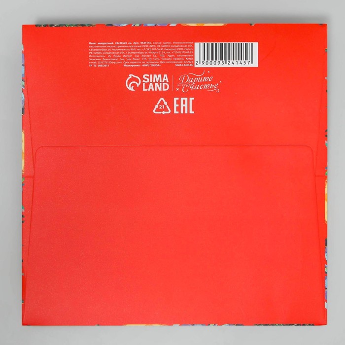 Пакет квадратный «Счастья в Новом Году», 20 × 20 × 20 см 9524145