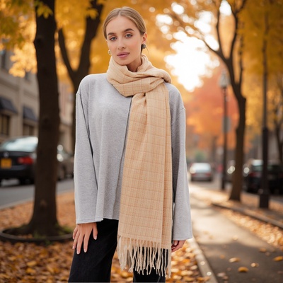 Шарф зимний с кистями MINAKU, размер 65×180 + 8 см, бежевый