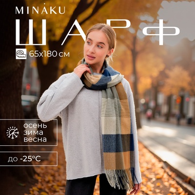 Шарф зимний с кистями MINAKU 65×180 + 8 см клетка