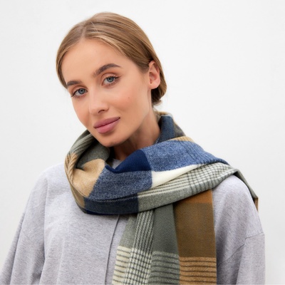 Шарф зимний с кистями MINAKU 65×180 + 8 см клетка