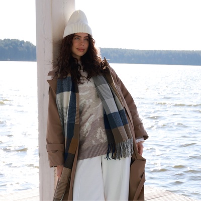 Шарф зимний с кистями MINAKU 65×180 + 8 см клетка