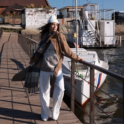 Шарф зимний с кистями MINAKU 65×180 + 8 см клетка