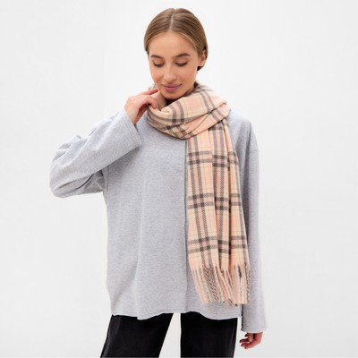 Шарф зимний с кистями MINAKU, размер 65×180 + 8 см, принт клетка