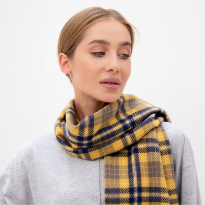 Шарф зимний с кистями MINAKU, размер 65×180 + 8 см, принт клетка