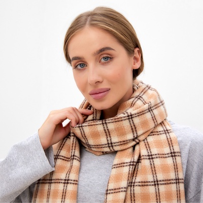 Шарф зимний с кистями MINAKU, размер 65×180 + 8 см, принт клетка